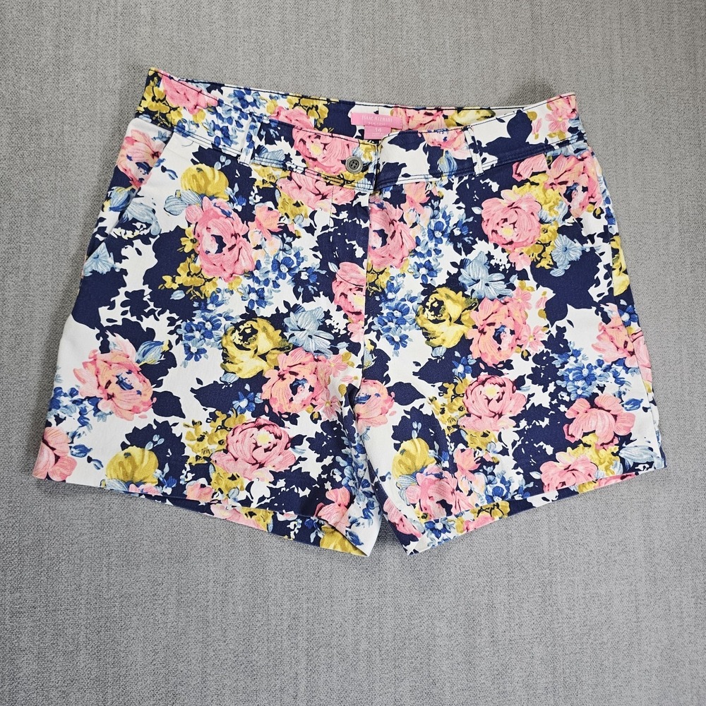 Isaac Mizrahi Chino Shorts Women's 14x5 Navy Pink Yellow Floral‎